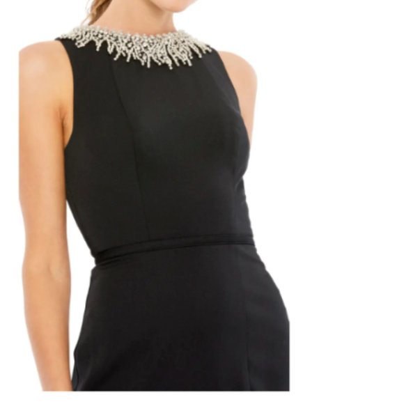 MAC DUGGAL BEADED COLLAR THIGH SLIT BLACK COUMN GOWN sz 12 - Picture 3 of 5